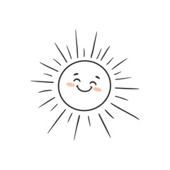 Cute  cartoon sun. Funny sun character isolated on white background. Coloring. Vector illustrations 