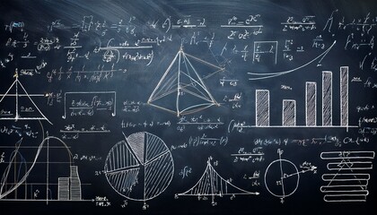 mathematical formulas and diagrams on blackboard background for educational purposes