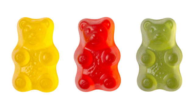 Gummy Bears Candy Assortment Against Transparent Backdrop. Colorful Confectionery.