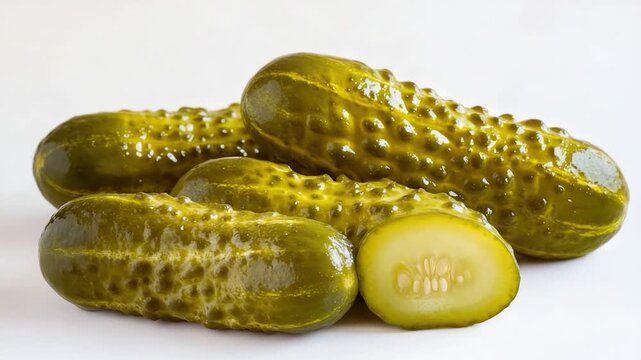 A pile of pickles stacked one on top of another