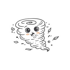 Cute cartoon wind. Weather Icon isolated on white. Funny wind in doodle style. Vector illustration
