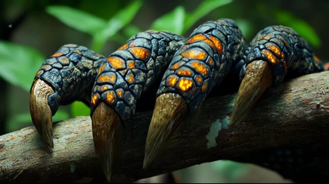 Close-up of fantastical claws with a textured, glowing surface.