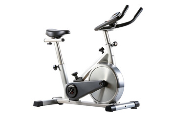 Silver Exercise Bike, with Dark Grey Chain Guard, cutout, PNG isolated on white or transparent background