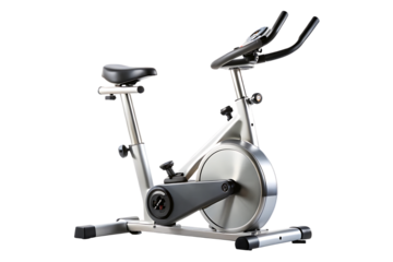 Silver Exercise Bike, with Dark Grey Chain Guard, cutout, PNG isolated on white or transparent background