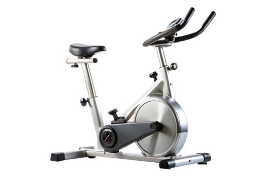 Silver Exercise Bike, with Dark Grey Chain Guard, cutout, PNG isolated on white or transparent background