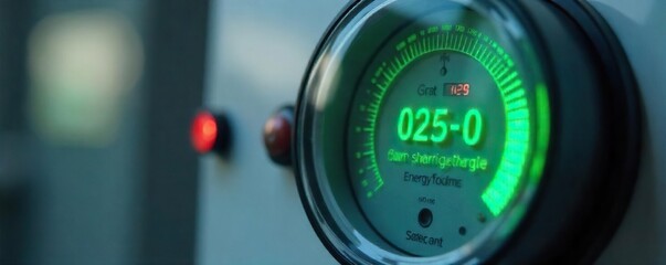Safe & Stable Energy Consumption Close-up of Digital Energy Meter Displaying Green Light