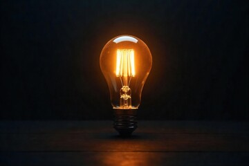 Single Light Bulb Illuminating Dark Room Inspiration, Innovation, and Breakthrough Concept
