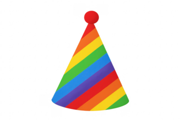 Colorful rainbow striped party hat on transparent background