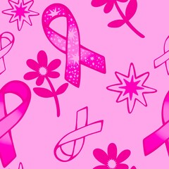 Breast cancer month seamless pink ribbon day mammogram pattern for medical accessories and medicine textiles