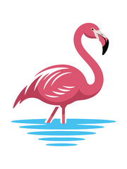 Stylized Pink Flamingo Wading in Water Isolated Vector Illustration