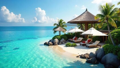 Luxurious Beach Resort Umbrella Design Oceanfront Relaxation and Privacy