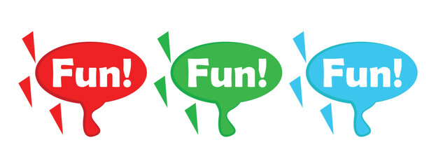 Fun Word Speech Bubble Vector Icons, Dripping Paint Style Labels for Party and Entertainment Announcement