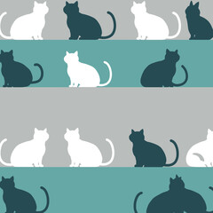 Cat Silhouette Pattern on Teal Background.