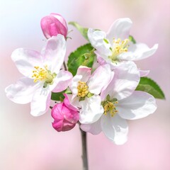 Obraz premium Close-up of apple blossoms with delicate pink and white petals
