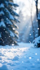 Serene Winter Wonderland Gentle Snowfall over Snowy Landscape, Peaceful and Mesmerizing Winter Scene Perfect for Holiday, Nature, and Weather Projects
