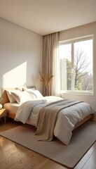 Serene Minimalist Bedroom Calming Neutral Tones, Natural Light, and Clean Lines for Restful Sleep