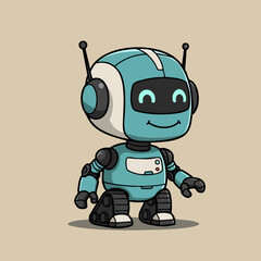 Cartoon Style Detailed Cute Robot Character with Antenna Illustration