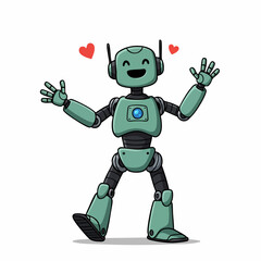 Cute Hand Drawn Robot Character With Happy Expression Illustration