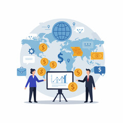 Modern Flat Style Global Business Growth Data Presentation Illustration