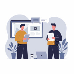 Flat Style Two Men Discussing Presentation on Screen Illustration