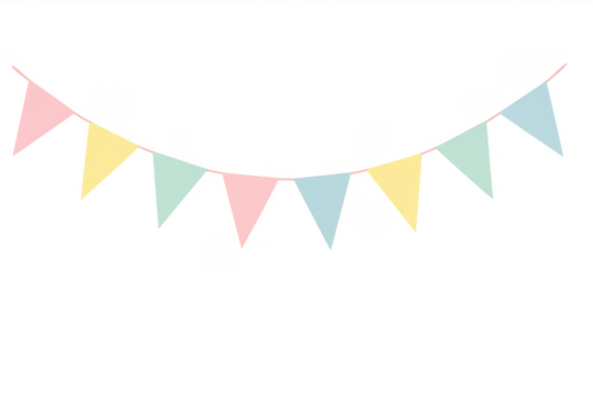 Pastel bunting garland hanging on transparent background