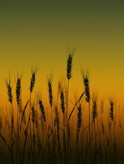 Fototapeta premium Golden Wheat Fields Under a Sunset Sky With Silhouettes of Tall Grass and Serene Landscape