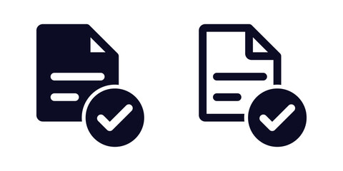 Document file with a check mark icon set. for business, approval, verified, accepted, and successfully completed task or data symbols. Ideal for forms, contracts, and task completion themes