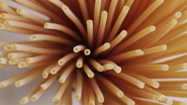 Italian pasta Bucatini or perciatelli thick spaghetti like pasta with a hole running through the center 