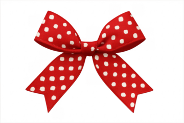 Red polka dot ribbon bow decoration with transparent background