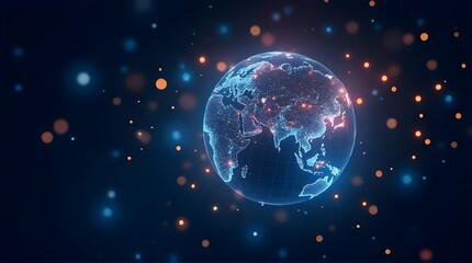 Obraz premium Global network connecting the world with modern technology, data transfer, and international communications for business solutions and future innovation