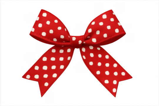Red polka dot ribbon bow decoration with transparent background