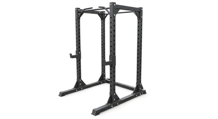 Professional heavy-duty black metal power rack with pull-up bar, essential gym equipment for strength training, weightlifting, and home fitness, is...