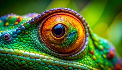 Fototapeta premium Vibrant Chameleon Eye: Close-Up Portrait