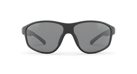 Sleek Black Sport Sunglasses with Dark Lenses, Front View on Isolated White Background