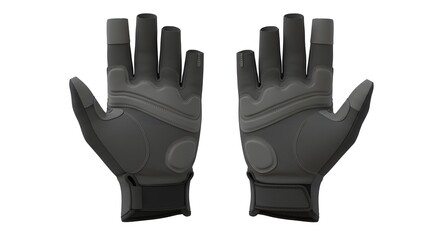 Modern Black Fingerless Sports Gloves Pair Isolated on White Background for Cycling, Gym, or Tactical Use