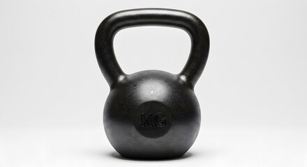 Black Cast Iron Kettlebell for Strength Training and Fitness Workout Isolated on White Background