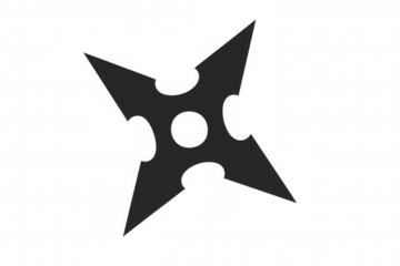 Shuriken ninja throwing star symbol, a black traditional japanese battle weapon icon on a transparent background