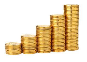 Stacks of golden coins, cutout, PNG isolated on white or transparent background, generated AI