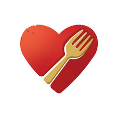 Red heart with a fork, symbolizing love for food, dining, culinary passion, and healthy eating, ideal for restaurants, food blogs, or cooking channels.
