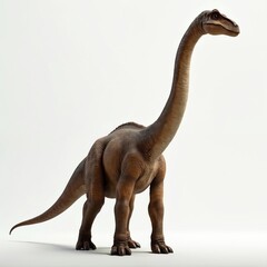 Obraz premium Brachiosaurus dinosaur from Late Jurassic period stands on white background. This massive herbivore reptile is digitally rendered with realistic texture and detail.