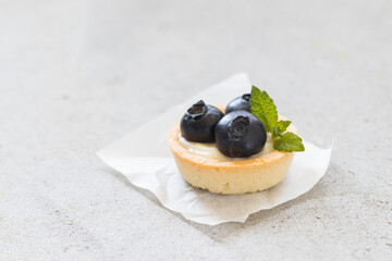 Vegan Mini round Blueberry tartlet. Close up