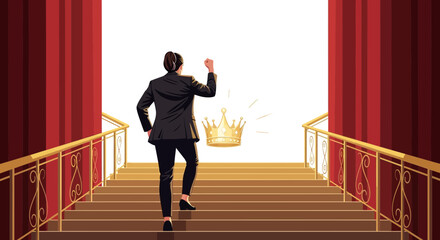 Ascent Of A Woman Achieving Triumph And Reaching The Symbol Of Royalty