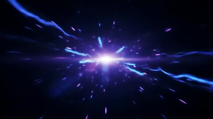 Futuristic hyperspace flight through a glowing cosmic wormhole with blue and purple light streaks - Powered by Adobe