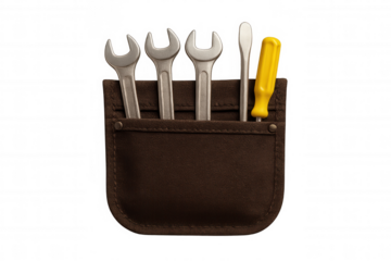 Handyman tool belt holding wrenches and screwdrivers, showing repair, maintenance, and diy concepts on transparent background