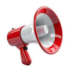 Shiny red and white megaphone, isolated on black background