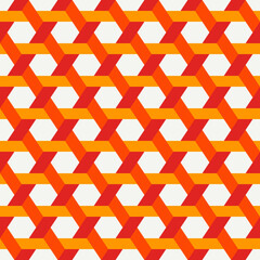 Hexagonal seamless pattern. Honeycomb surface print. Mosaic tiles flooring background. Wicker, weave, entwine effect geometric ornament. Modern geo design wallpaper. Vector abstract digital paper