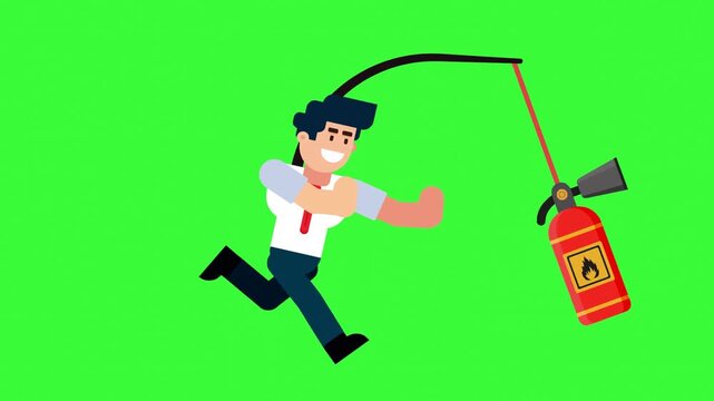 Animated Character Chasing Fire Extinguisher for Emergency Preparedness