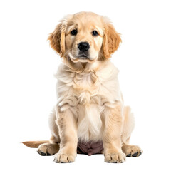 Obraz premium Adorable golden puppy sitting, looking forward, with black background