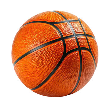 Vivid orange basketball with black lines, isolated on black