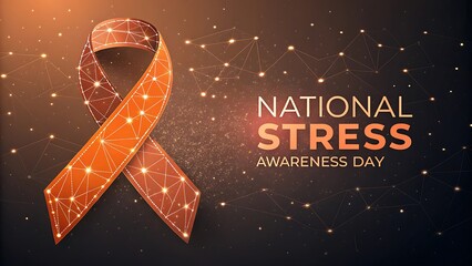 Orange ribbon symbolizing national stress awareness day with glittering particles